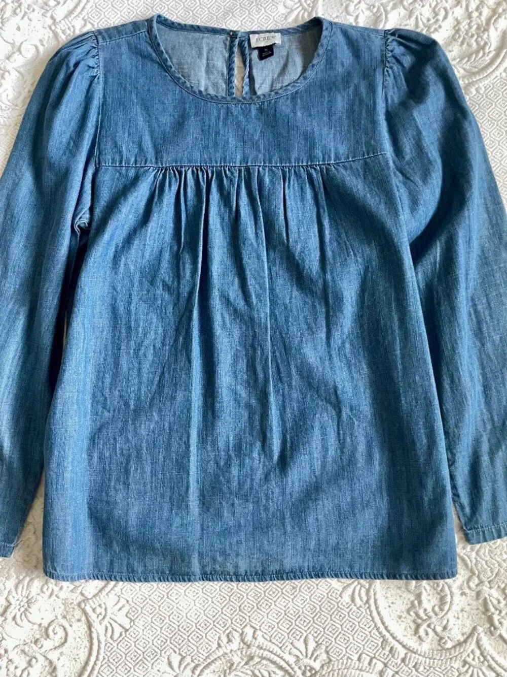 NWT J. Crew Cottage Chambray Puff-Sleeve Top Size Small